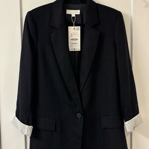 Zara Black Blazer with Striped Cuffs